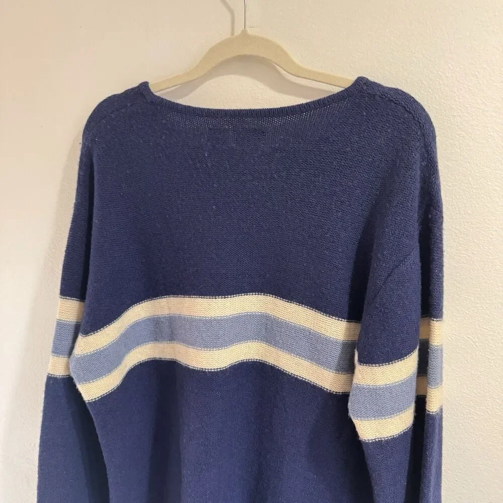 Vintage 90s Y2K Guess Sweater Mens XXL Stripe Blue White Lambswool Knit Jumper